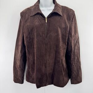 Vintage Suede Leather Jacket Brown Size XL Zip Lined Y2K 90s Indie Capsule